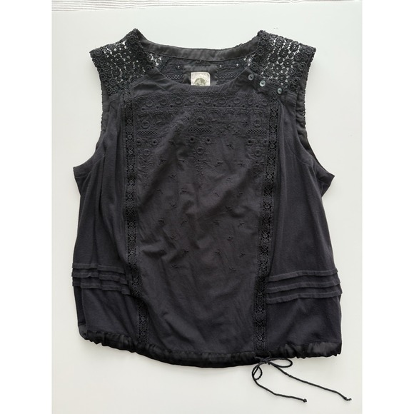 Anthropologie Tops - Anthropologie Black Eyelet Crotchet Blouse Womens Small Cottagecore Feminine